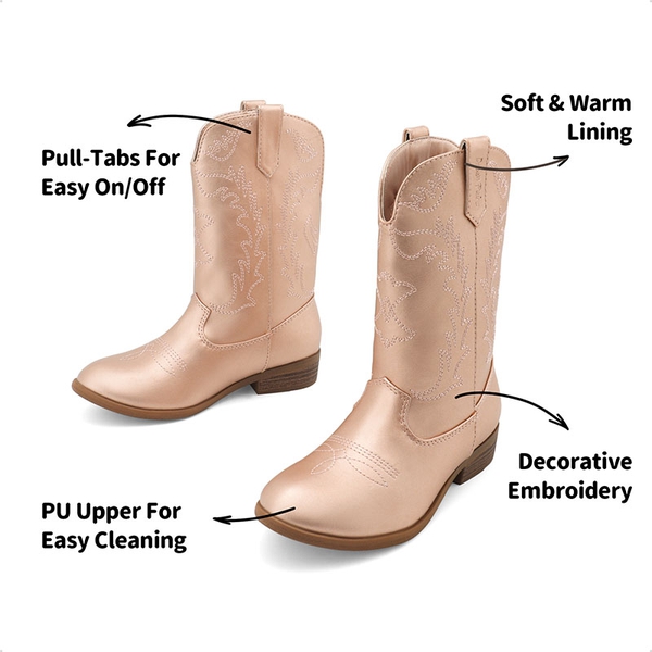 Mid Calf Kids Cowboy Riding Boots - ROSE GOLD - 3